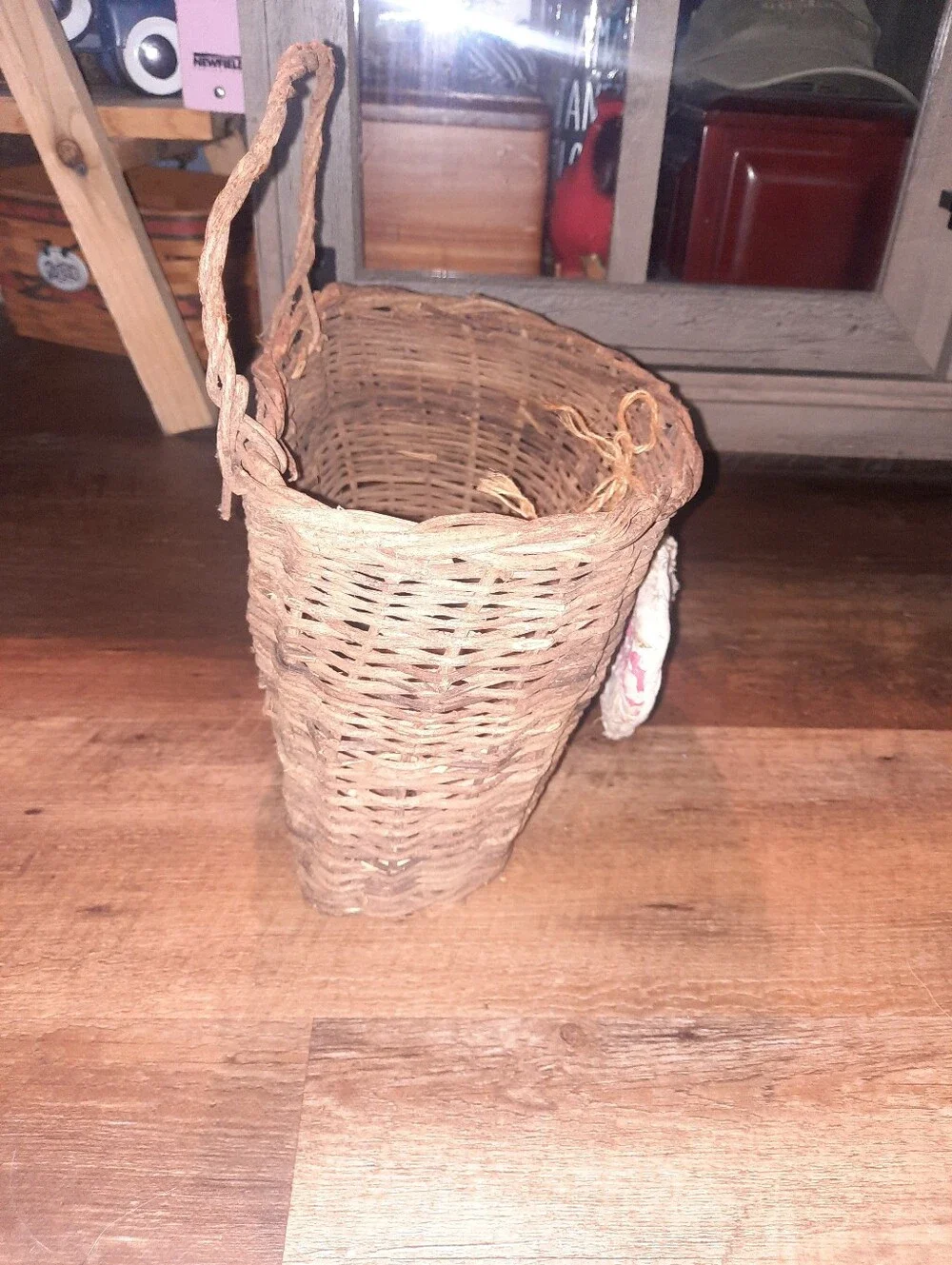 Rustic Woven Brown Basket with Quilt Heart Accent